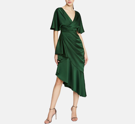 Theia - Gwen Flutter Sleeve Side Ruffle Dress in Thorn Theia - Gwen Flutter Sleeve Side Ruffle Dress in Thorn