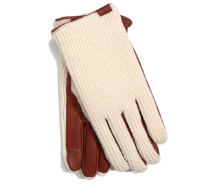 Echo - Waffle Stitch Leather Gloves in Chestnut/Cream