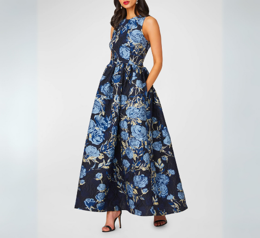 Shoshanna Serra Sleeveless A Line Floral Jacquard Gown Sophia
