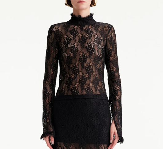 THEO - Artemis Long Sleeve Lace Mock Neck Top in Black – Sophia Lustig