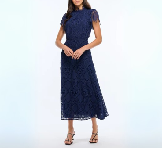 chinese dress ladies Navy Lace Embellished Midi Dress self-portrait-US chinese dress ladies Navy Lace Embellished Midi Dress self-portrait-US