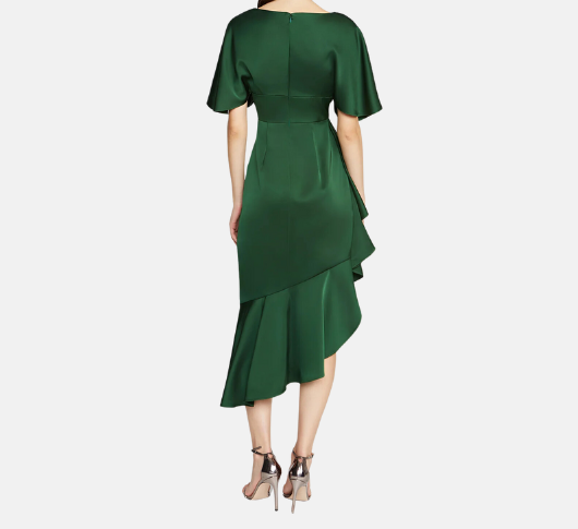 Theia - Gwen Flutter Sleeve Side Ruffle Dress in Thorn  Sophia Lustig