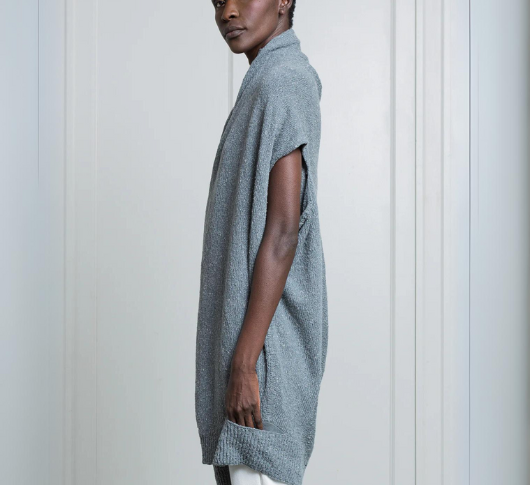 NFP Sleeveless Textured Cocoon Wrap Cardigan in Blue Mist Sophia Lustig