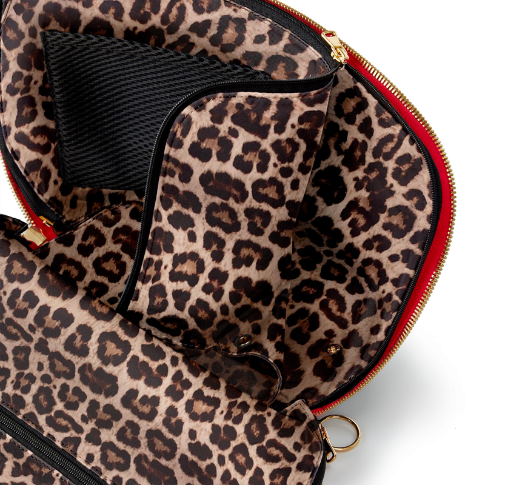 Kusshi - Leather Signature Makeup Bag in Red/Leopard