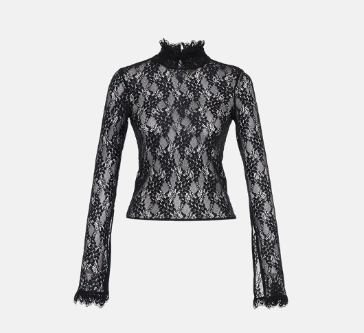 THEO - Artemis Long Sleeve Lace Mock Neck Top in Black – Sophia Lustig