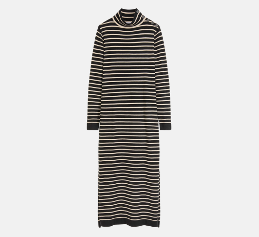 Suncoo - Chadela Striped Turtleneck Knit Sweater Dress in Black