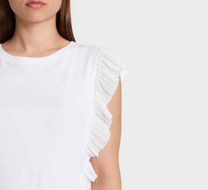 Marc Cain - T-Shirt with Short Frill Sleeves in White