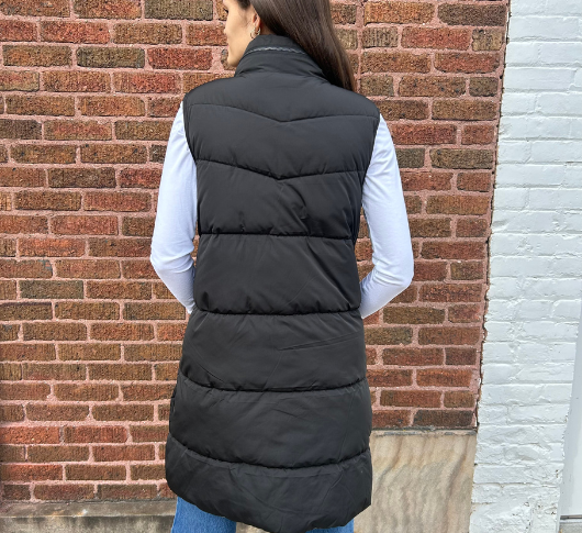 Nikki Jones - Long Side Snap Quilted Vest in Black – Sophia Lustig
