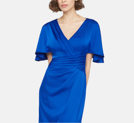 theia kimono sleeve satin dress $595 Theia Women's Blue Vivid Kimono-Sleeve Satin Dress Size 4