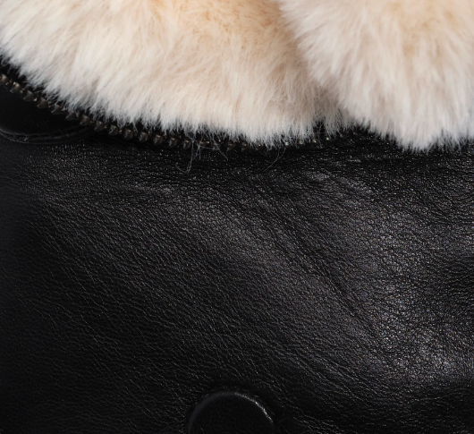 Echo - Zip-Top Leather Mittens with Faux Fur Lining in Cream