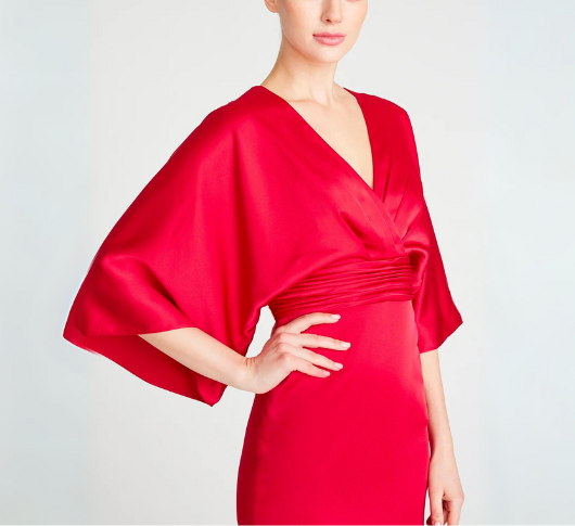 Theia - Kimono Satin Cocktail Dress in Pomegranate – Sophia Lustig