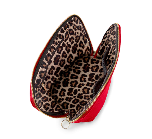 Kusshi - Leather Signature Makeup Bag in Red/Leopard