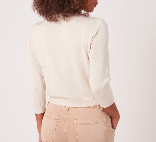 REPEAT Cashmere Cropped Crew Neck Cardigan in Ivory Sophia Lustig