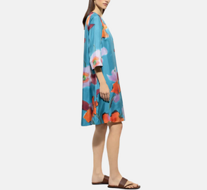 Luisa Cerano - Mini Floral-Patterned Dress in Teal Multi