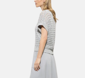 Luisa Cerano - Open Knit Short Sleeve Top in Silver Grey