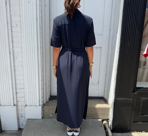 IRIS SETLAKWE - Long Duster Dress with Belt in Navy