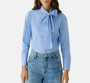 Oui - Striped Cotton Tie Blouse