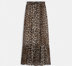 SUNCOO - Fado Leopard Print Maxi Skirt in Beige and Black