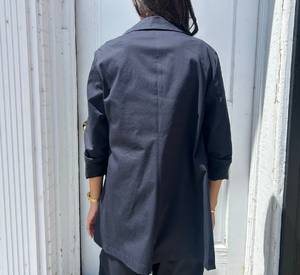 Peter O. Mahler - Cotton Stretch Long Blazer Jacket in Black Navy