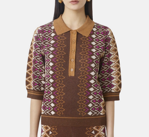 Suncoo - Palmer Short Sleeve Collared Sweater in Chocolate