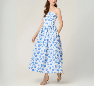Shoshanna - Dana Dress in Ivory and Cobalt