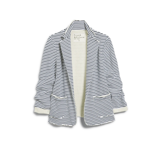 Frank & Eileen - Striped Sweatshirt Blazer with Pockets in White and Royal