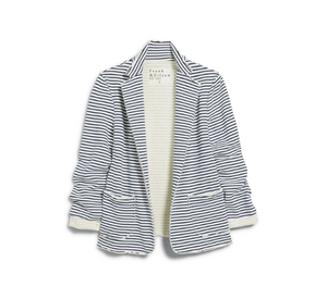 Frank & Eileen - Striped Sweatshirt Blazer with Pockets in White and Royal
