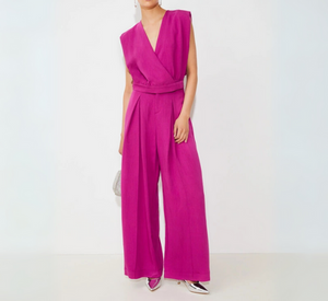 SUNCOO - High Waisted Wide Leg Pant in Magenta