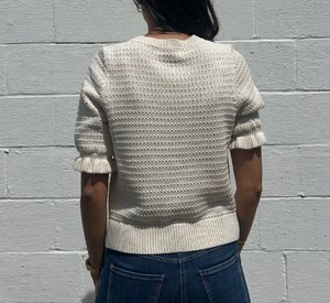 Repeat - Short Sleeve Sweater with Ruffle Detail in Ivory