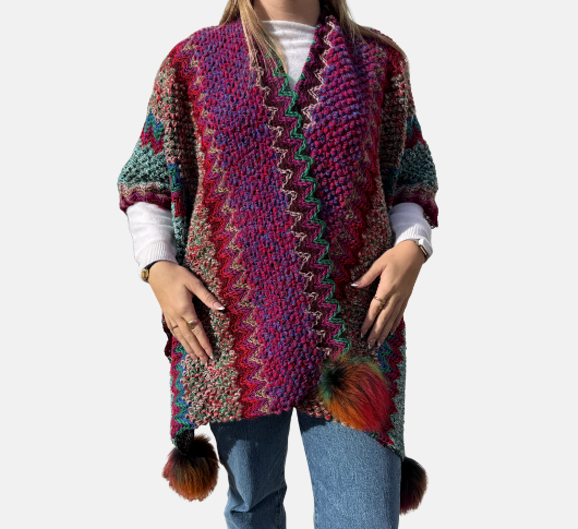 Peter Nathan - Knit Wrap with Fur Poms