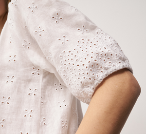 0039 Italy - Maybeline Eyelet Dress with Puff Sleeves in White