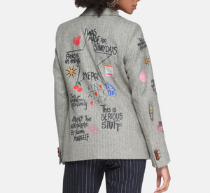 Vilagallo – Graffiti Print Herringbone Blazer in Grey Multi