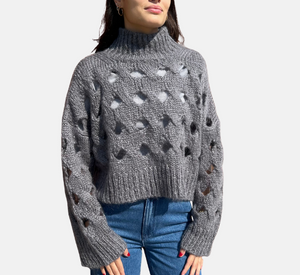 THE 73 - Mohair Sweater with Open-Knit Holes in Grey
