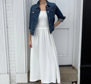 Iris - Ruched Sleeveless Dress in Ivory