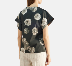 Liviana Conti - Short Sleeve Floral Print Blouse in Black and Khaki