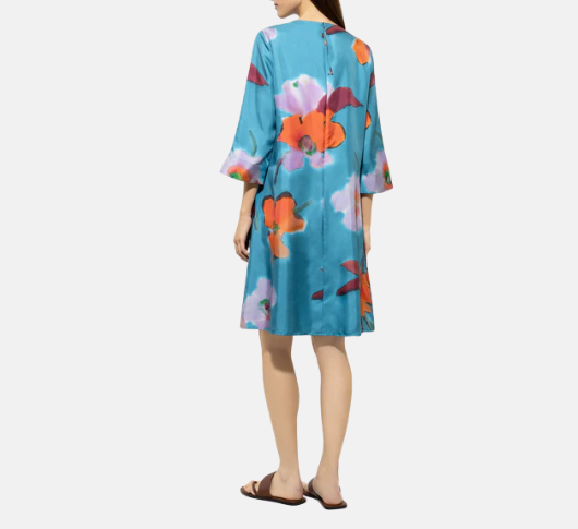 Luisa Cerano - Mini Floral-Patterned Dress in Teal Multi
