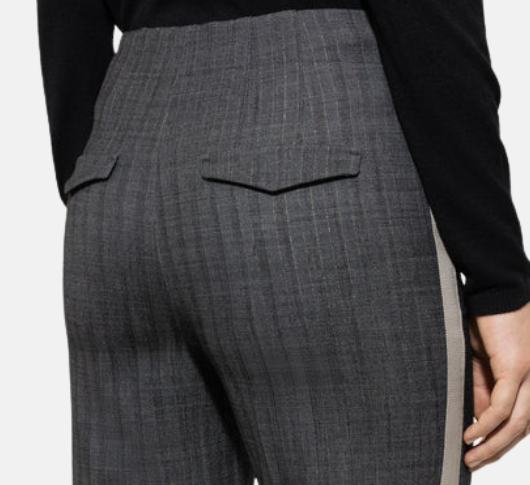 Luisa Cerano - Pinstripe Pant with Grosgrain in Charcoal and Black
