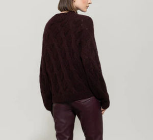 Luisa Cerano – Mock Neck Cable Knit Sweater in Burgundy