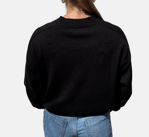 Repeat - Long Sleeve V-Neck Sweater in Black