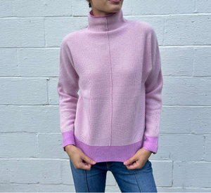 Kinross Cashmere - Plaited Thermal Funnel Neck Sweater in Freesia