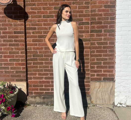 Drew - Eliza B Crepe Tuxedo Trouser in Ivory