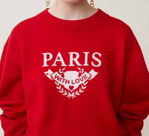 Suncoo - Pikilo Paris Logo Crewneck Sweater in Rouge