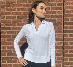 Kinross Cashmere - Split Neck Polo Sweater in White