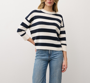 0039 Italy - Amadea Wide Striped Sweater in Navy and White