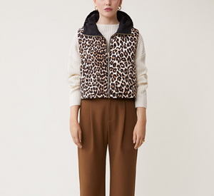 Suncoo - Dazzle Reversible Short Zip Vest in Leopard Print