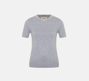 Theo - Jewel Neck Sweater Tee in Heather Grey