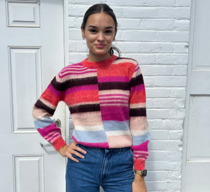 Suncoo - Prioris Wool Mohair Color Block Sweater in Fuschia