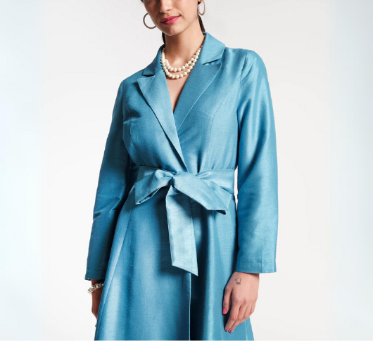 Frances Valentine - Lucille Dupioni Wrap Dress in Blue