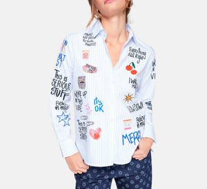 Vilagallo – Graffiti Print Button-Up Shirt in White Multi