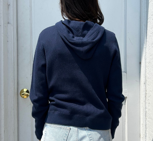 Kinross Cashmere - Textured Hoodie in Navy